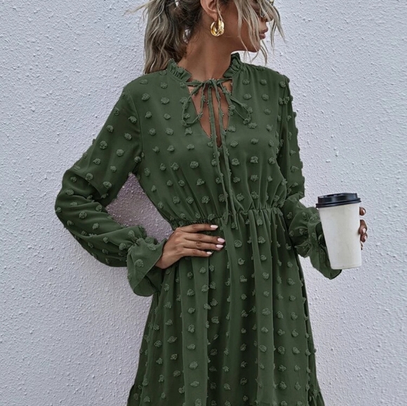 SHEIN Dresses & Skirts - Shien Swiss Dot Tie Neck A-Line Dress